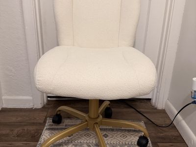 Cream Boucle Swivel Desk Chair with Gold Base - Adjustable Office Seating