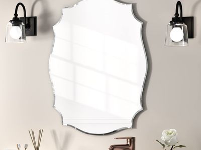 KOHROS Scalloped Bathroom Mirrors for Over Sink 18" x 24" Silver Frameless Beveled Edge Wall Mirror for Bathroom Vanity Entryway