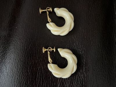 Vintage 'Napier' Faux Ivory Earrings - 1950's-1960's