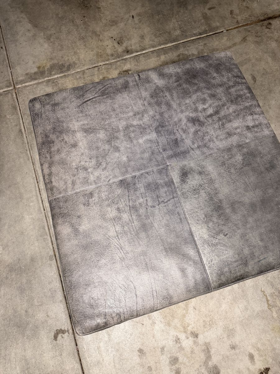 Large Square Gray Leather Ottoman Coffee Table