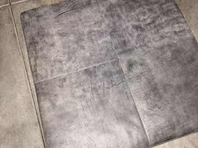 Large Square Gray Leather Ottoman Coffee Table