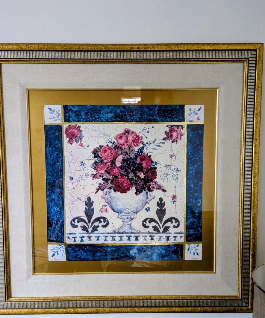 Floral Greek Roman Picture Wall Art Print Gold Frame 36"x36"