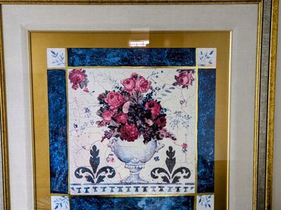 Floral Greek Roman Picture Wall Art Print Gold Frame 36"x36"