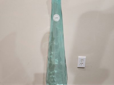 MID CENTURY MODERN VIDRIOS SAN MIGUEL TALL GREENISH BLUE FLOOR VASE HAND BLOWN LIKE VIKING STYLE