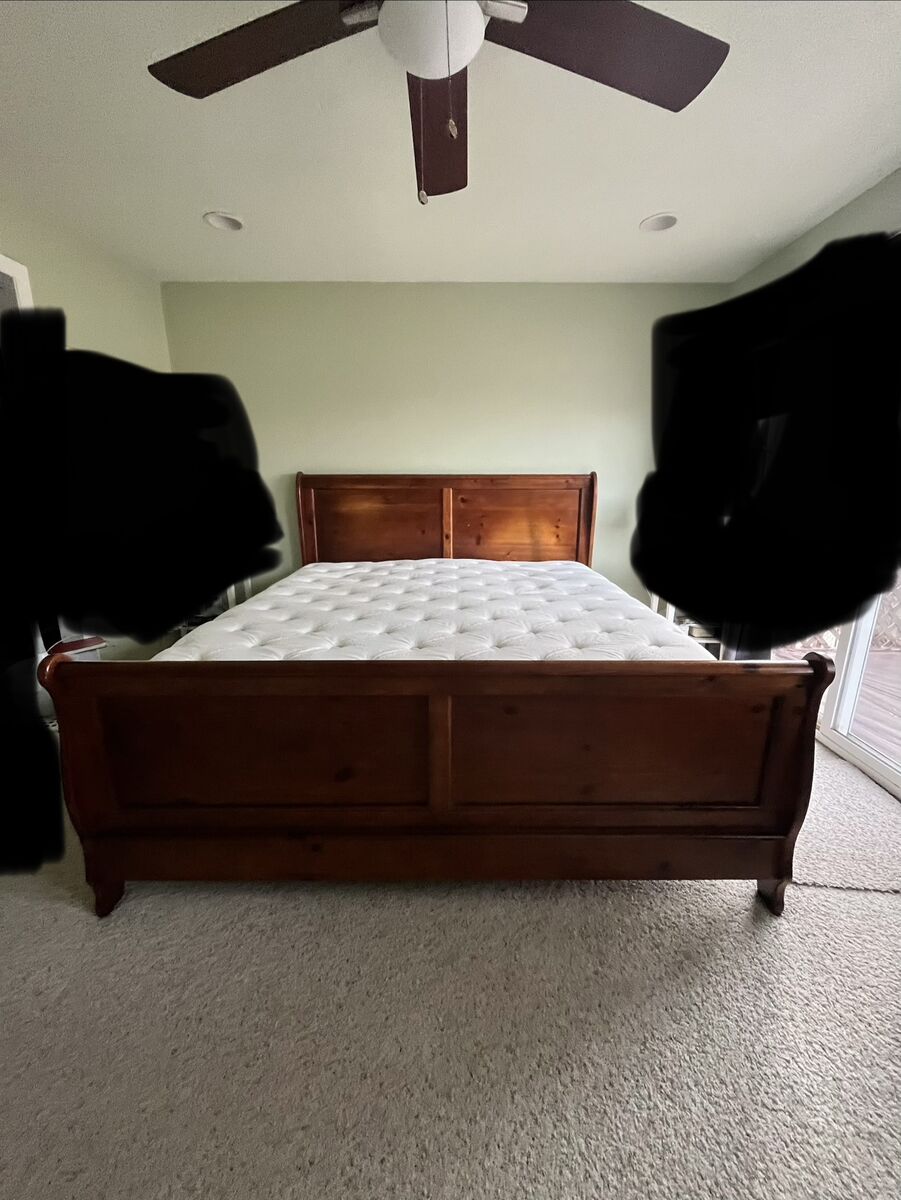 King bed frame, box, and mattress