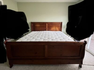 King bed frame, box, and mattress