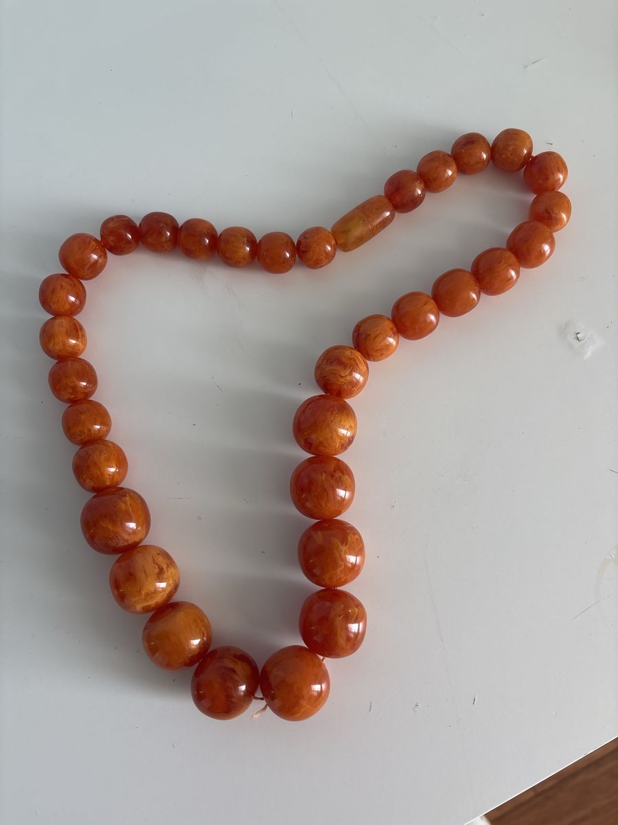 Vintage Graduated Baltic Amber Beaded Necklace - Orange, Chunky Statement Piece