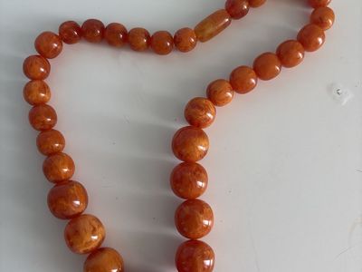 Vintage Graduated Baltic Amber Beaded Necklace - Orange, Chunky Statement Piece