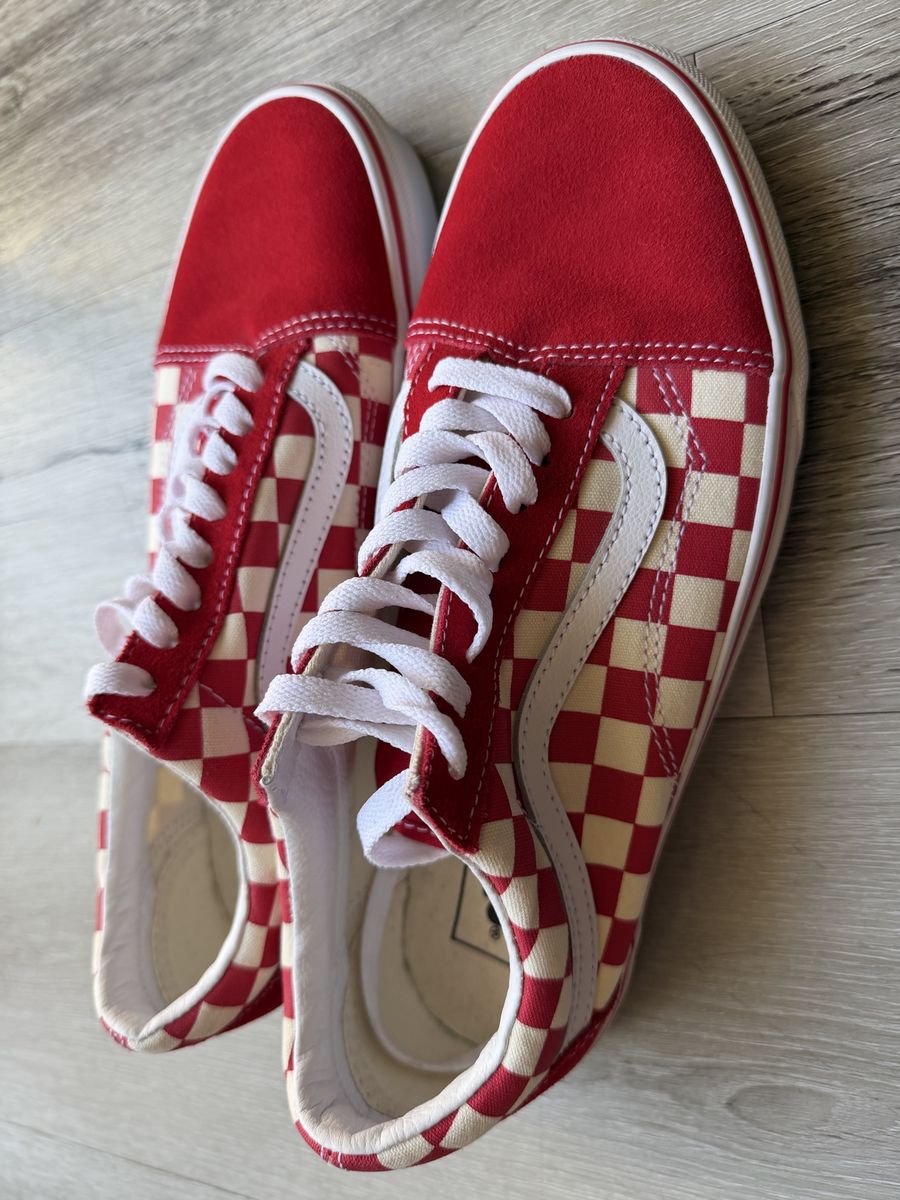 Vans Old Skool Red & White Checkerboard Skate Shoes (Size: Men's 8.5/Women's 10.0)