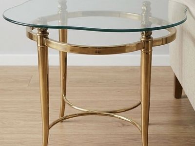 Vintage 1994 Hollywood Regency Brass & Glass Side Table - La Barge Style