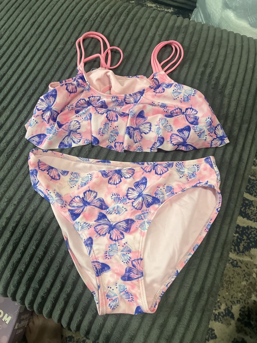 SO Girls Pink Butterfly Two-Piece Swimsuit Size 16