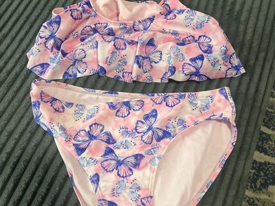 SO Girls Pink Butterfly Two-Piece Swimsuit Size 16