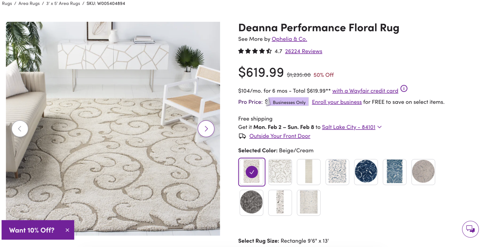 BRAND NEW Deanna Performance Floral Rug (9'6" x 13') — HALF PRICE!