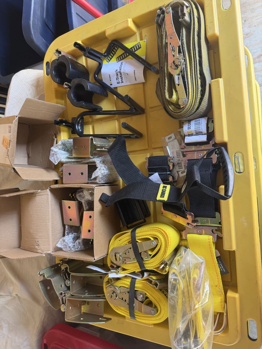 DC Cargo Mall E-Track Accessories Lot - Ratchet Straps, Brackets,Hooks, bins&more!  All must go!  No partial sales. Cash only
