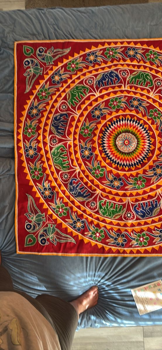 Handcrafted appliqué tapestry intricate India Boho 52x52