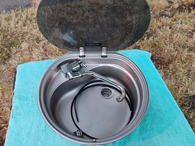 Dometic RV Sink W/Faucet Tempered Glass Lid 16 Round