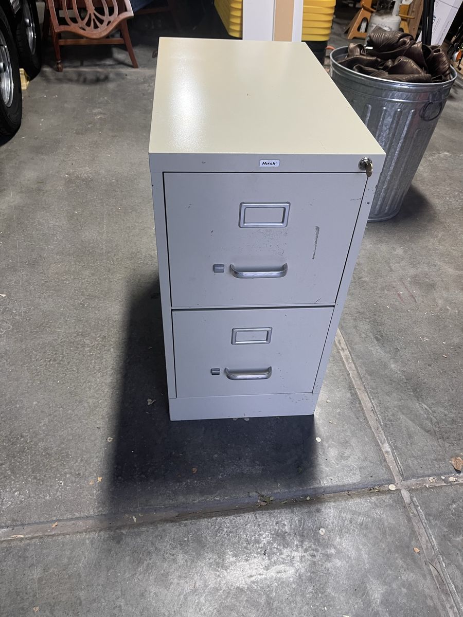 Used 2-Drawer Metal File Cabinet with Lock and Key - Light Gray/Beige