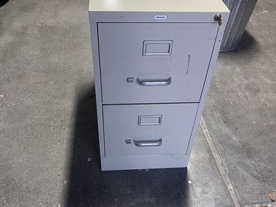 Used 2-Drawer Metal File Cabinet with Lock and Key - Light Gray/Beige