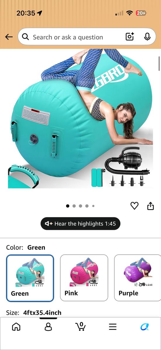 2 Inflatable Gymnastics Air Barrels + Electric Pump (Pink & Green)