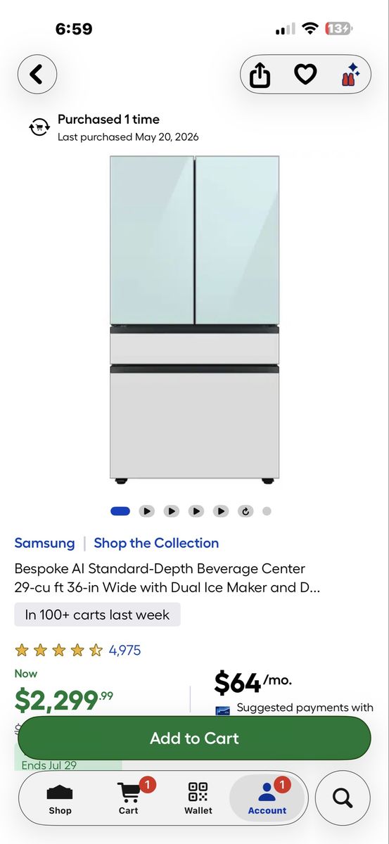 Samsung Bespoke AI 29 cu. ft. Standard-Depth Beverage Center Refrigerator with Dual Ice Maker