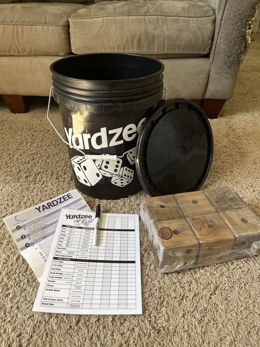 Yardzee Giant Outdoor Yard Dice Game Set with Bucket, Scorecard, and Marker - Great for All Ages!