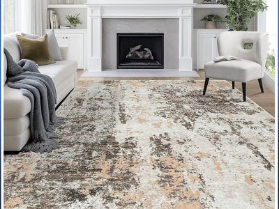 Abstract Brown & White 8' x 10' Area Rug - Modern Distressed Design