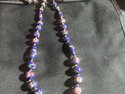 Vintage Blue & Pink Floral Cloisonne Beaded Necklace - Unique Statement Piece