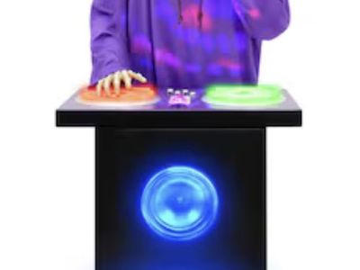 67.7" Animated DJ Skeleton Animatronic Halloween Prop with Light and Sound
