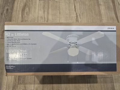 Hampton Bay Elementals Littleton White 42" Flush Mount White Ceiling Fan 270 614