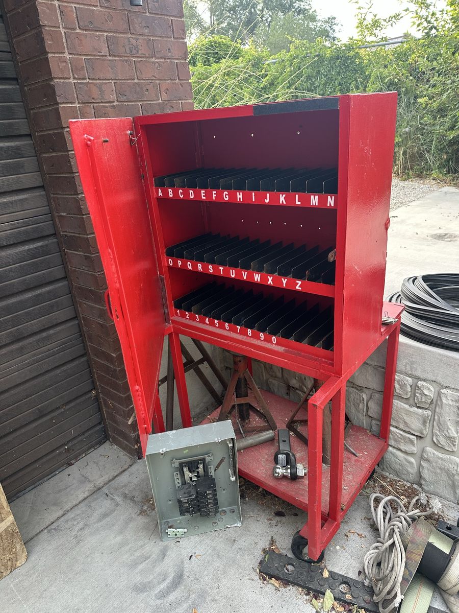 Heavy-Duty Red Multi-Compartment Storage Cabinet on Wheels with Alphabetical & Numerical Slots