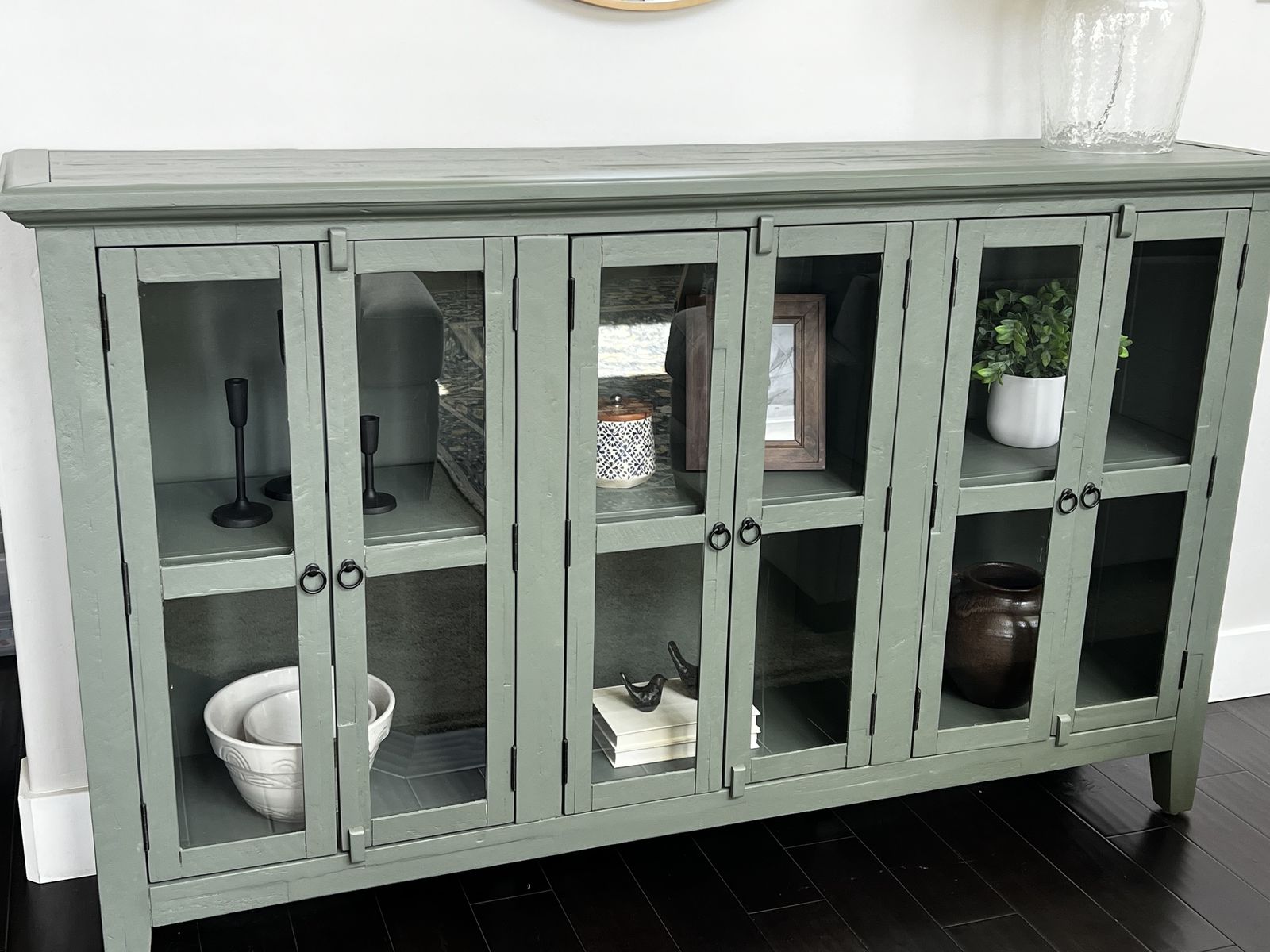 Beautiful farmhouse green hutch cabinet