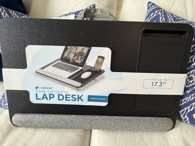 LAPGEAR Home Office Pro Lap Desk, Executive Black, Fits 17.3" Laptops, Built-in Mouse Pad, Media Slot