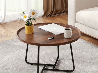 Walnut 20" Round Coffee Table with Wood Top