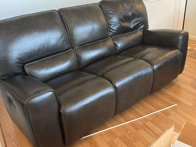 Dark Brown Leather Power Reclining Sofa and Loveseat Set