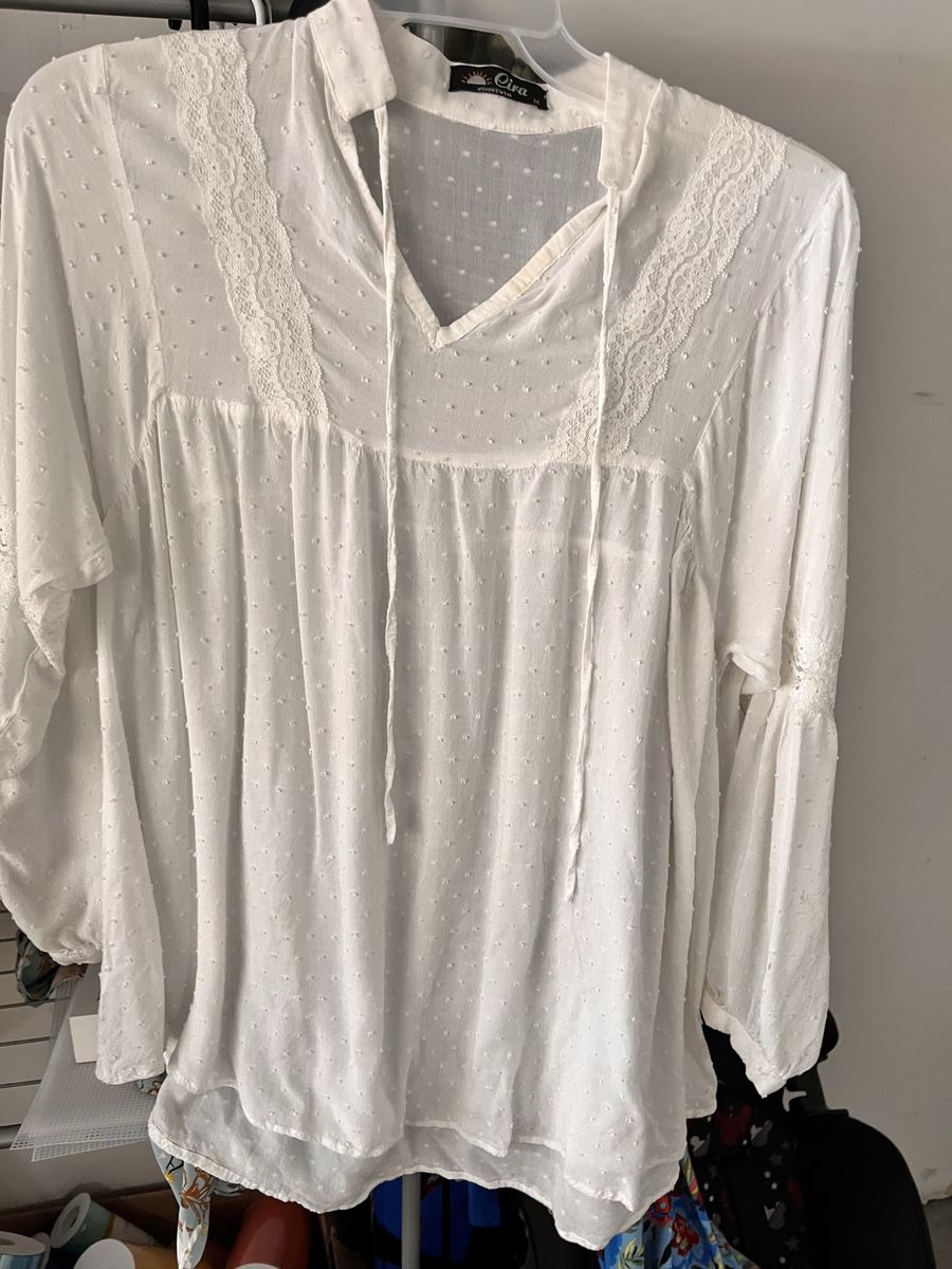 White Chiffon blouse for women L/XL, women clothes