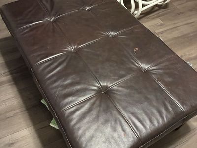 Tufted Brown Leather Ottoman Bench, Footrest Coffee Table