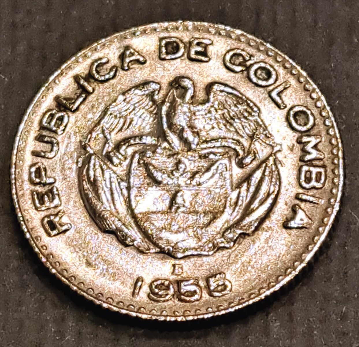 1955 Columbia 10 Centavos Silver Coin Proof like