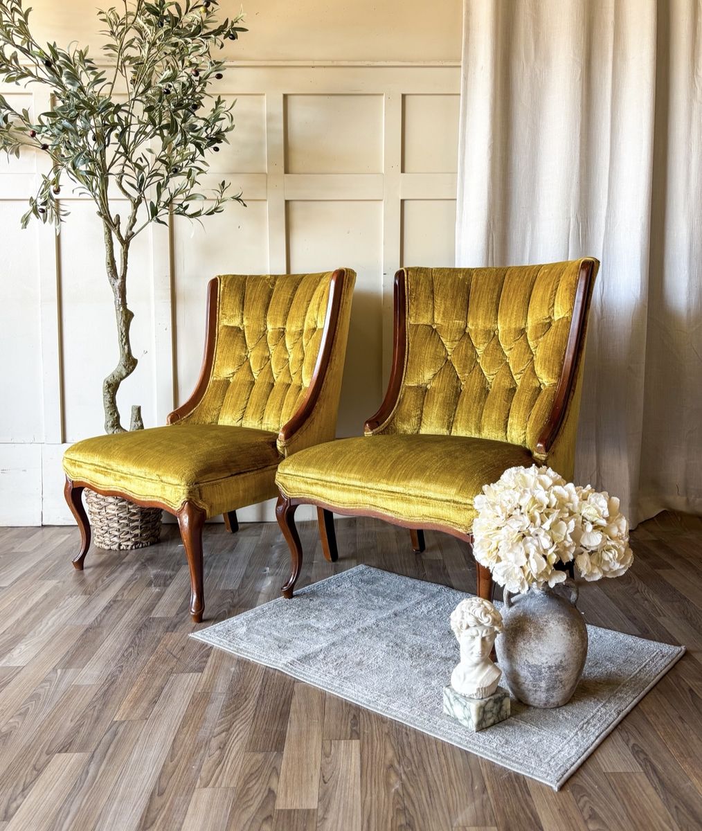 *FREE DELIVERY* Vintage French Gold Velvet Chairs
