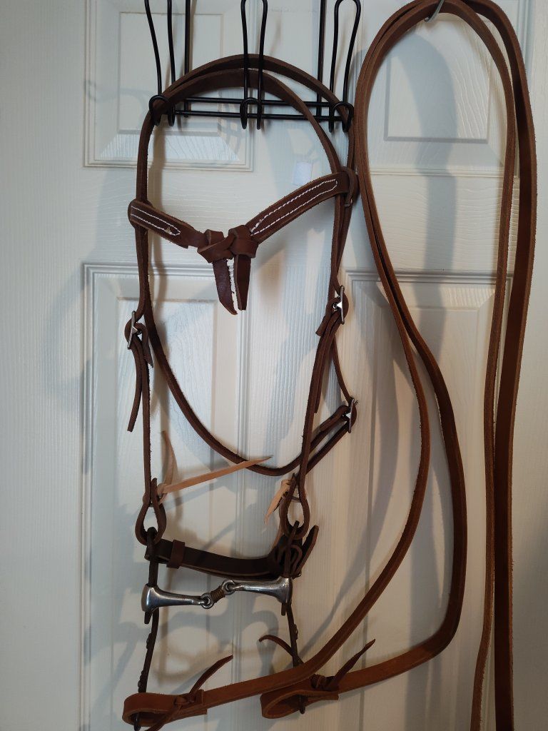Handmade Leather Horse Bridle with Bit and Reins - Brown, Adjustable Western Style Tack