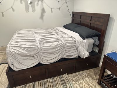 Basset real wood queen captains bed set