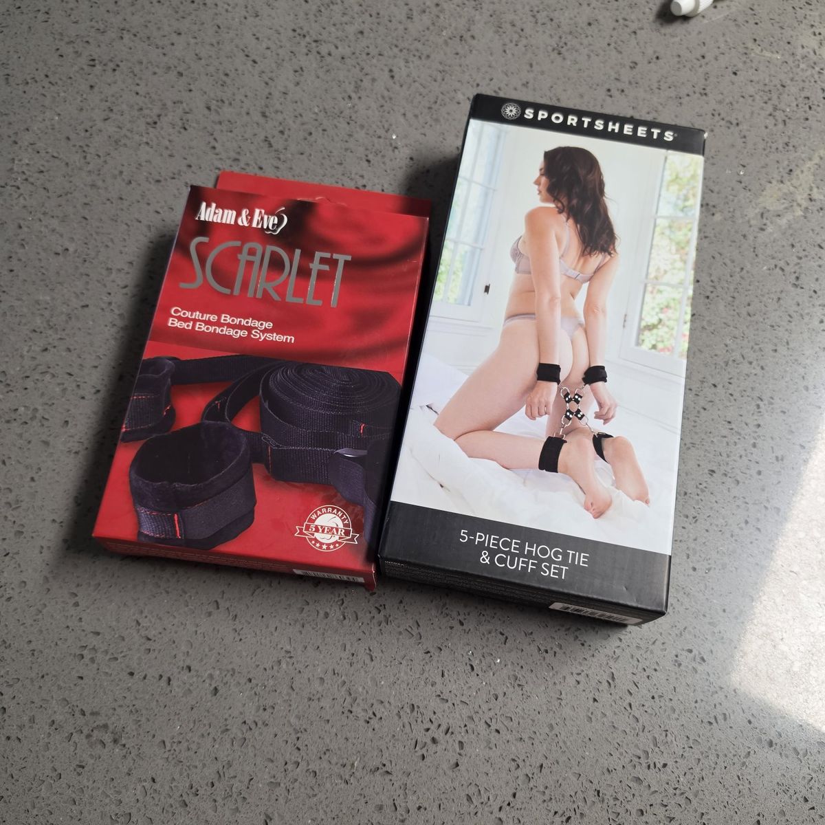 Sportsheets 5-Piece Hog Tie & Cuff Set + Adam & Eve Scarlet Bed Bondage System Lot