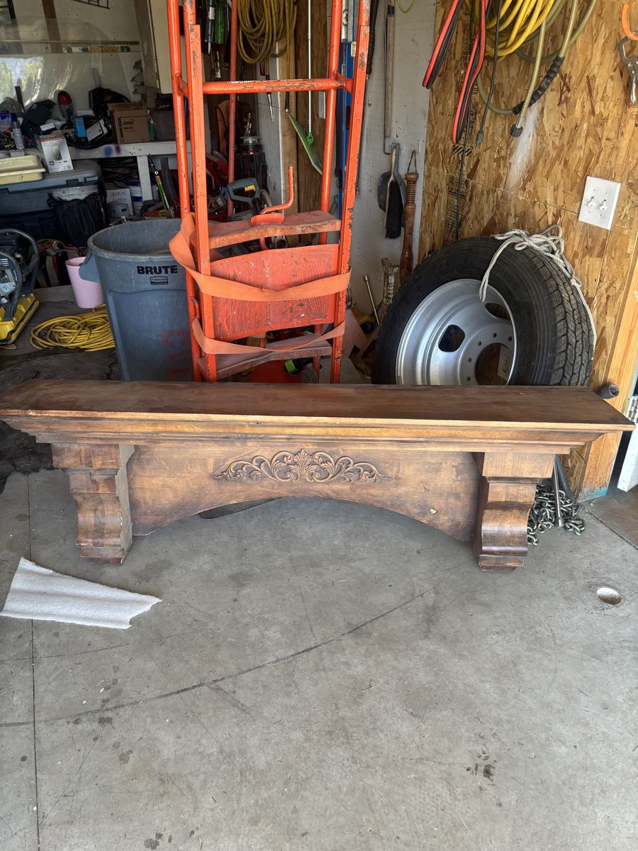 Vintage Carved Wood Fireplace Mantel Surround Shelf
