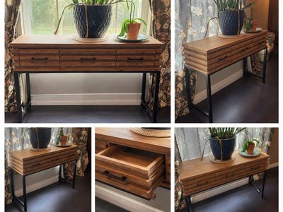 Modern Wood & Metal Console Table Entryway Desk with 3 Drawers