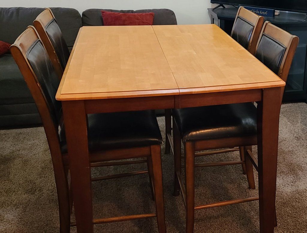 Wood Counter Height Dining Table & 4 Chairs - Light & Dark Wood Finish