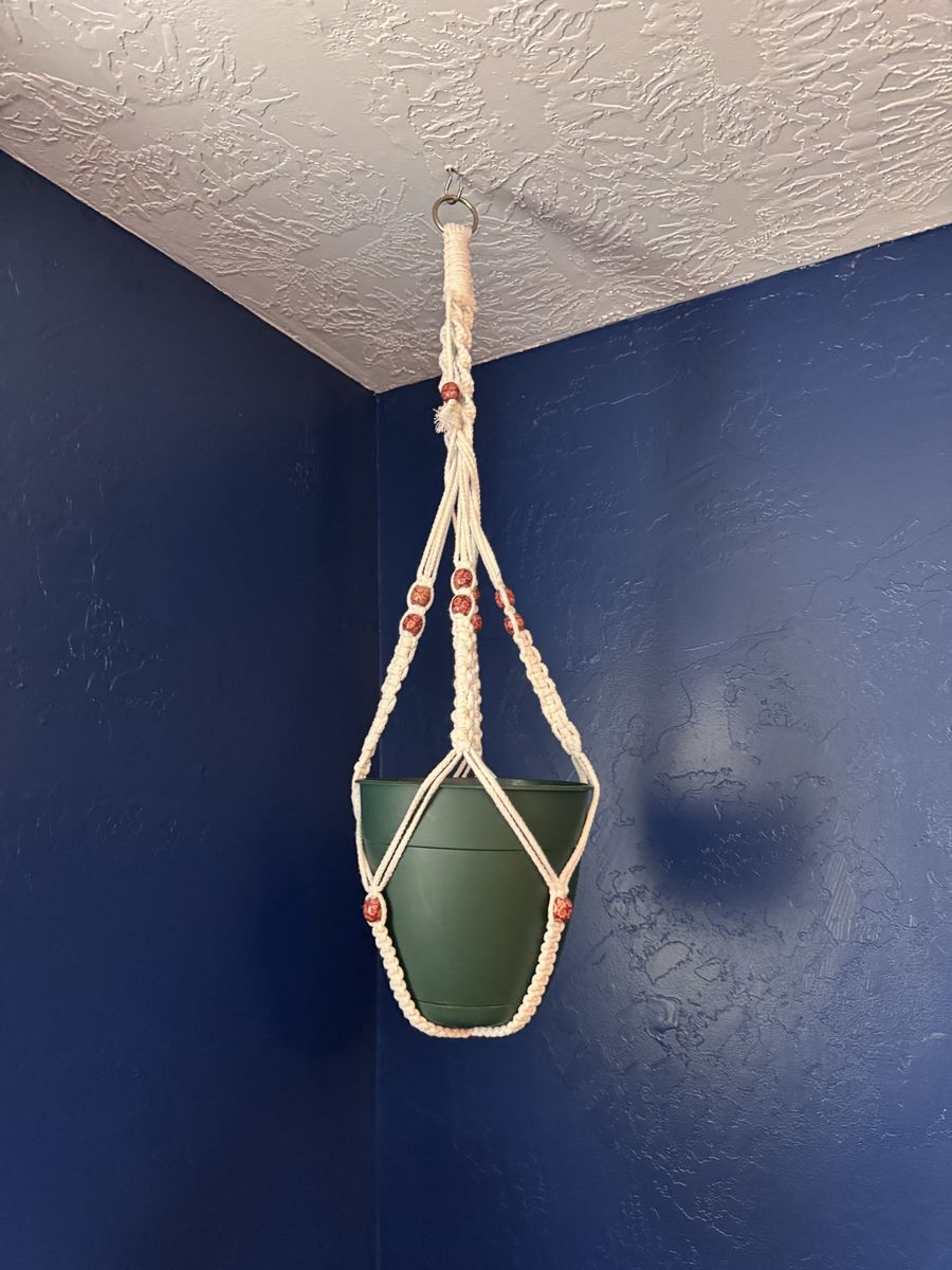 Macrame Cream Boho Beaded Plant Hanger