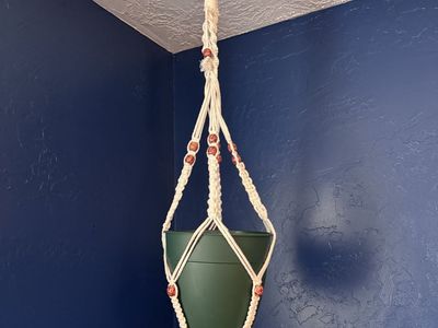 Macrame Cream Boho Beaded Plant Hanger