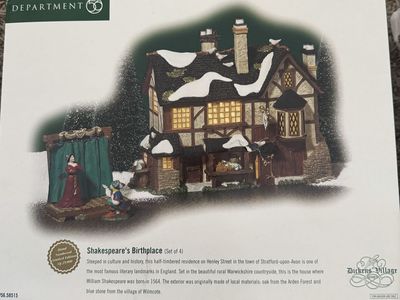 Department 56 Dickens Village Shakespeare's Birthplace Set of 4, Hand Numbered Limited Edition