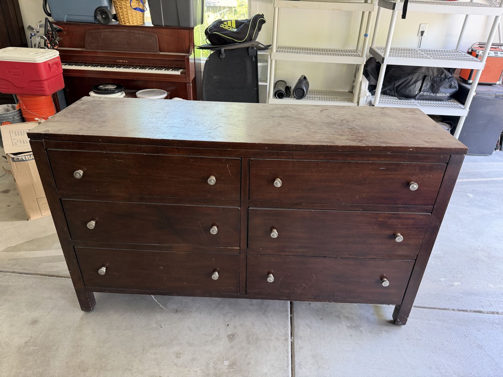 Bassett Furniture Wood Dresser - 6-Drawer Chest, Dark Brown Finish, Solid Wood Construction