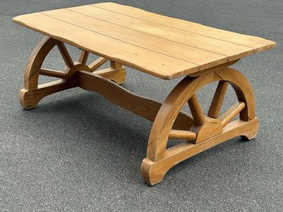 Awesome vintage Mid Century wagon wheel coffee table. Antique, Cowboy, western, cabin air bnb