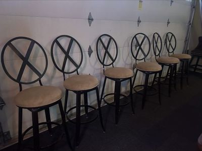 Set of 6 Swivel Bar Stools Metal Frame with Upholstered Cushions